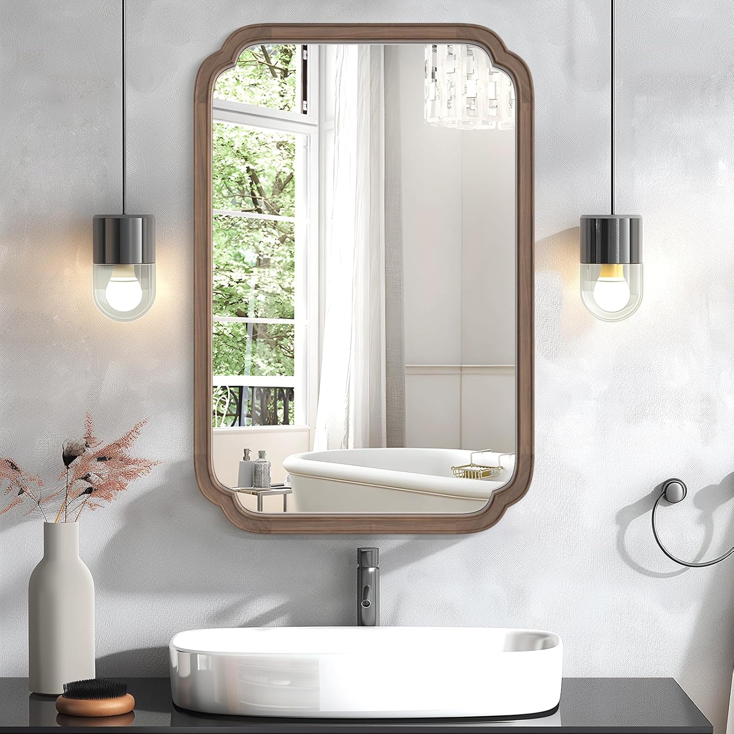 Farmhouse Beige Wall Mirror — 36" — Walnut