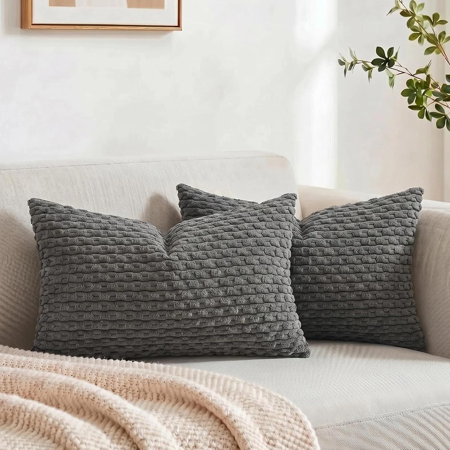 Boho Beige Throw Pillow Cover — 18" — 20" x 12" (Pack of 2)