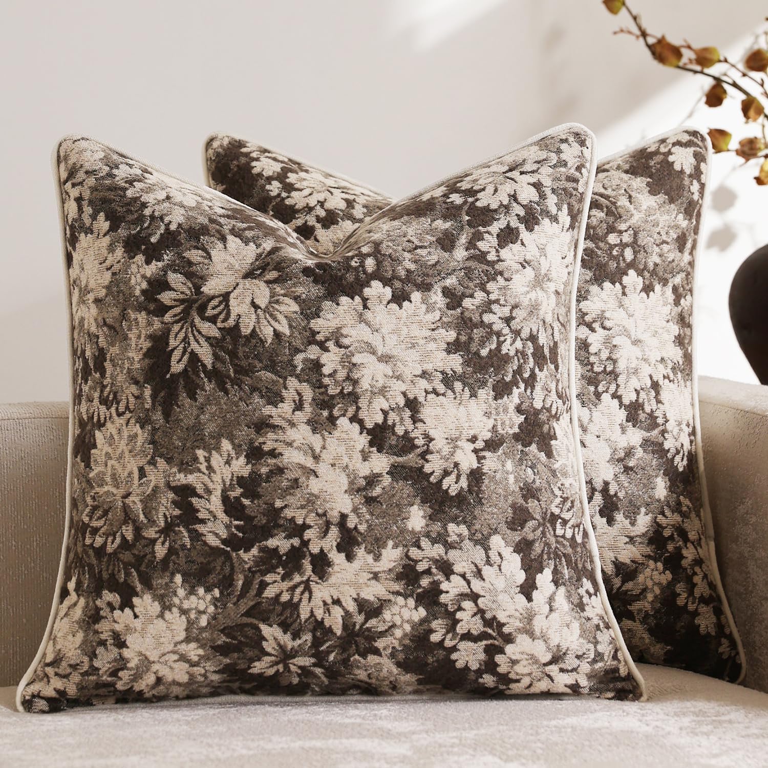 Chenille Boho Beige Throw Pillow — 26" — Grey