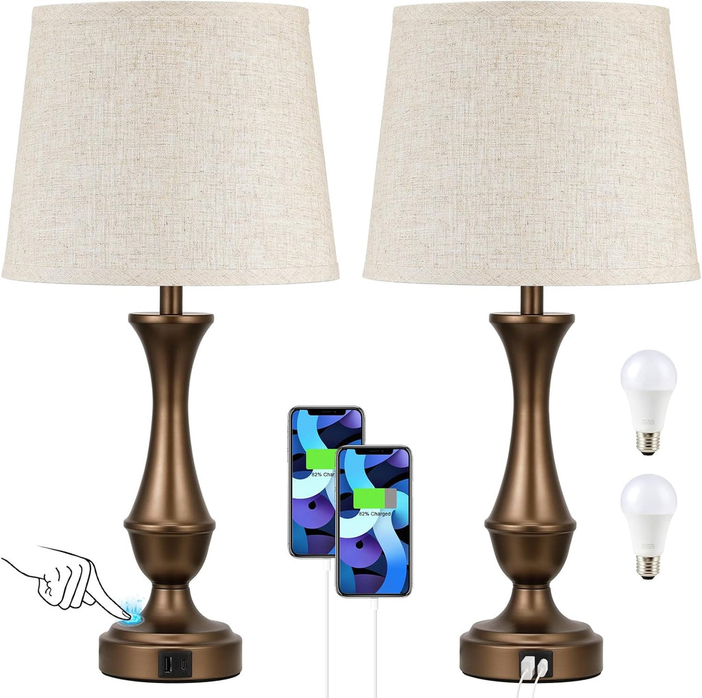 Dimmable Beige Bedside Lamp — Set of 2 - View 8