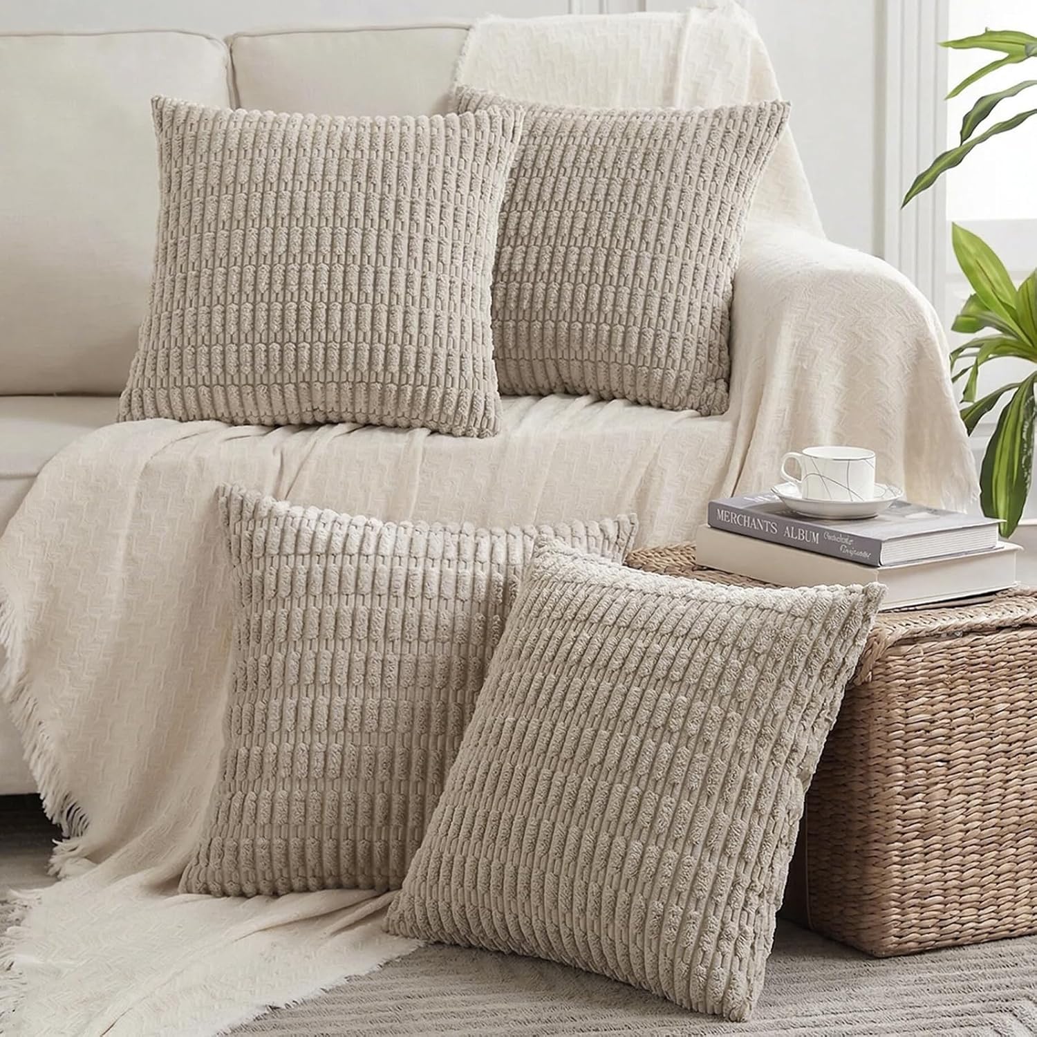 Boho Beige Throw Pillow Cover — 18" — 26" x 26" (Pack of 4)