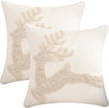 Tufted Beige Throw Pillow Cover — 18" — Beige Christmas Deer