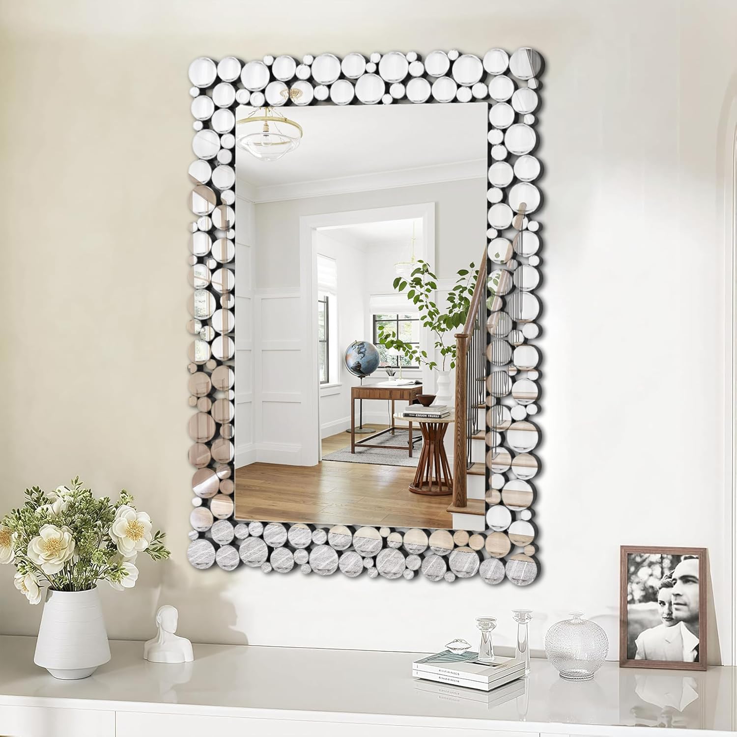 Beveled Luxe Silver Wall Mirror — 32" — Silver