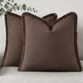 Linen Boho Beige Throw Pillow Cover — 18" — Chocolate