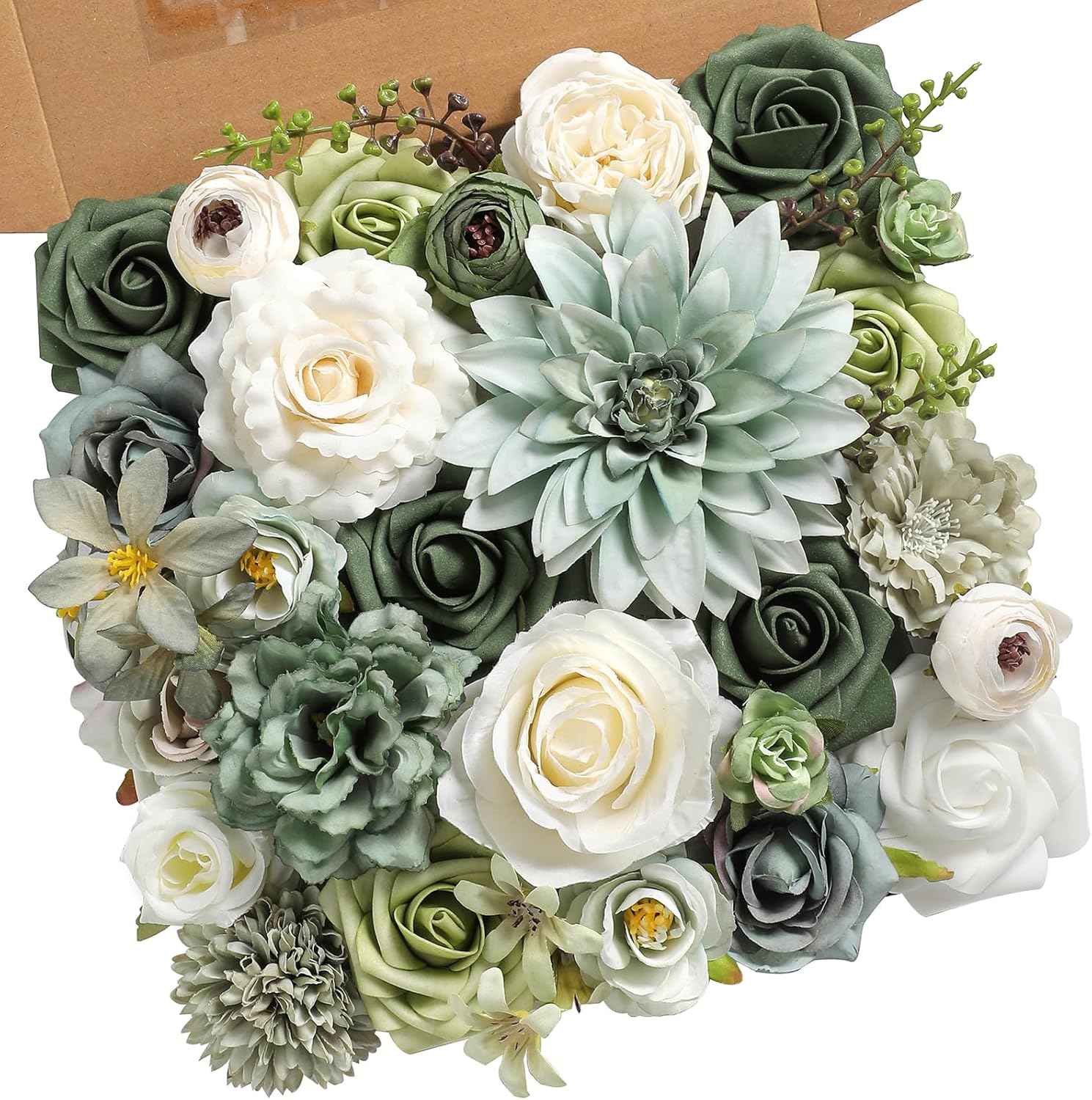 Blue Artificial Flowers — Light Blue & Forest Green
