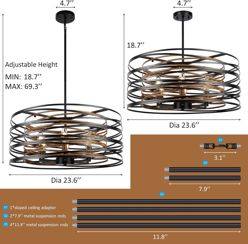 Round Farmhouse Black Chandelier — 6-Light - View 6