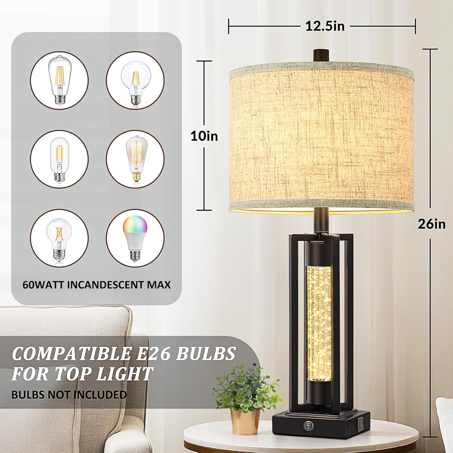 USB Farmhouse Black Bedside Lamp — Set of 2 - View 2