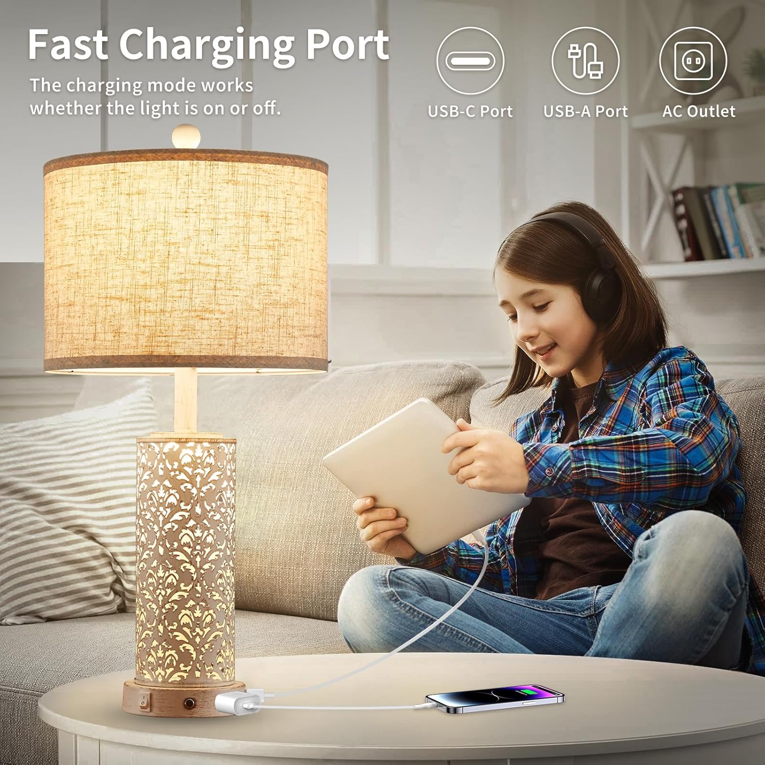 Dimmable Farmhouse Black Bedside Lamp — 26" - View 4