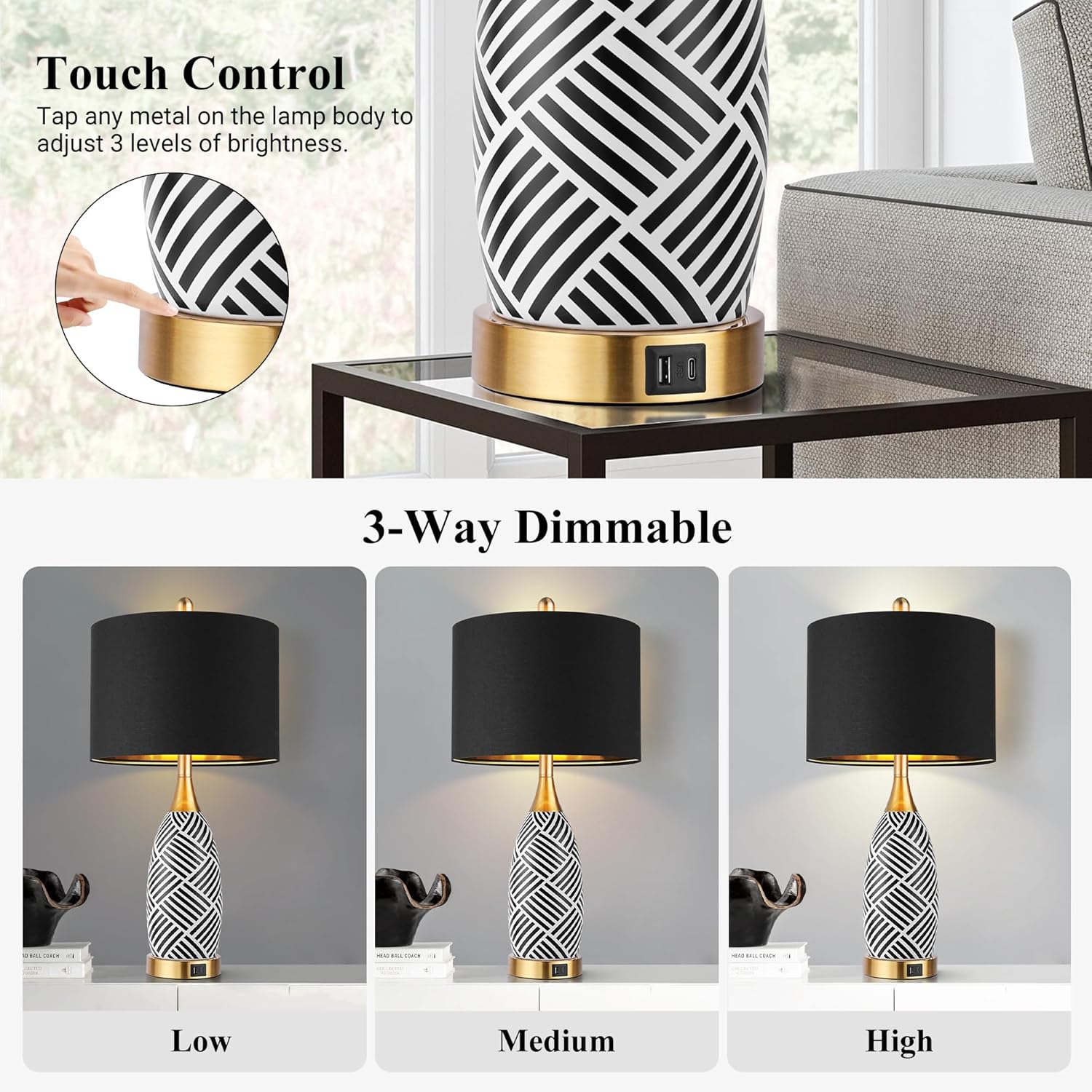 Dimmable Luxe Ceramic Bedside Lamp — 25.5" - View 3