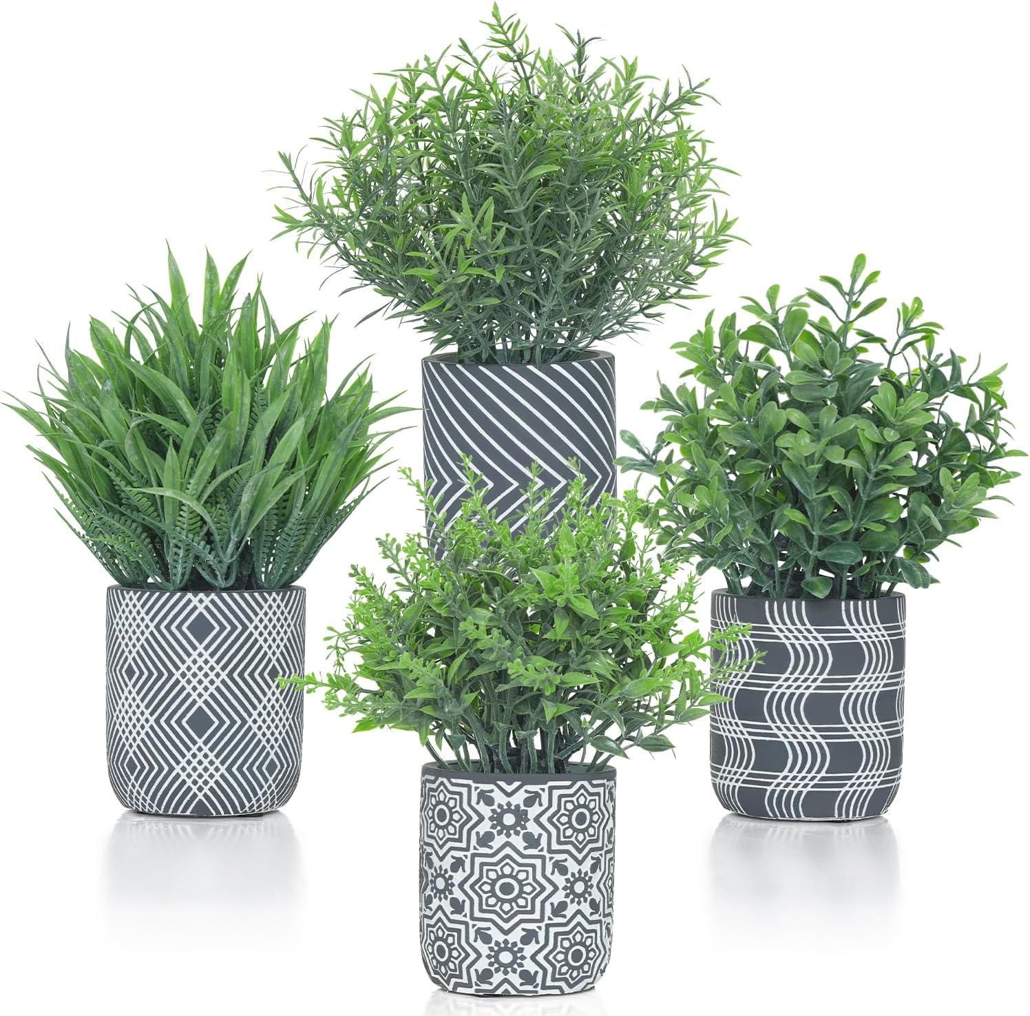 Green Artificial Plant — Cement Pot - Geometric