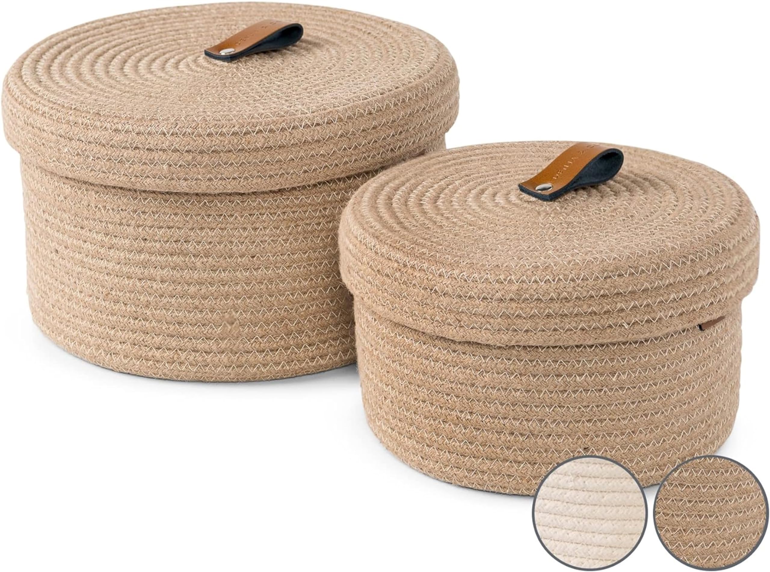Round Boho Brown Woven Basket — Set of 2