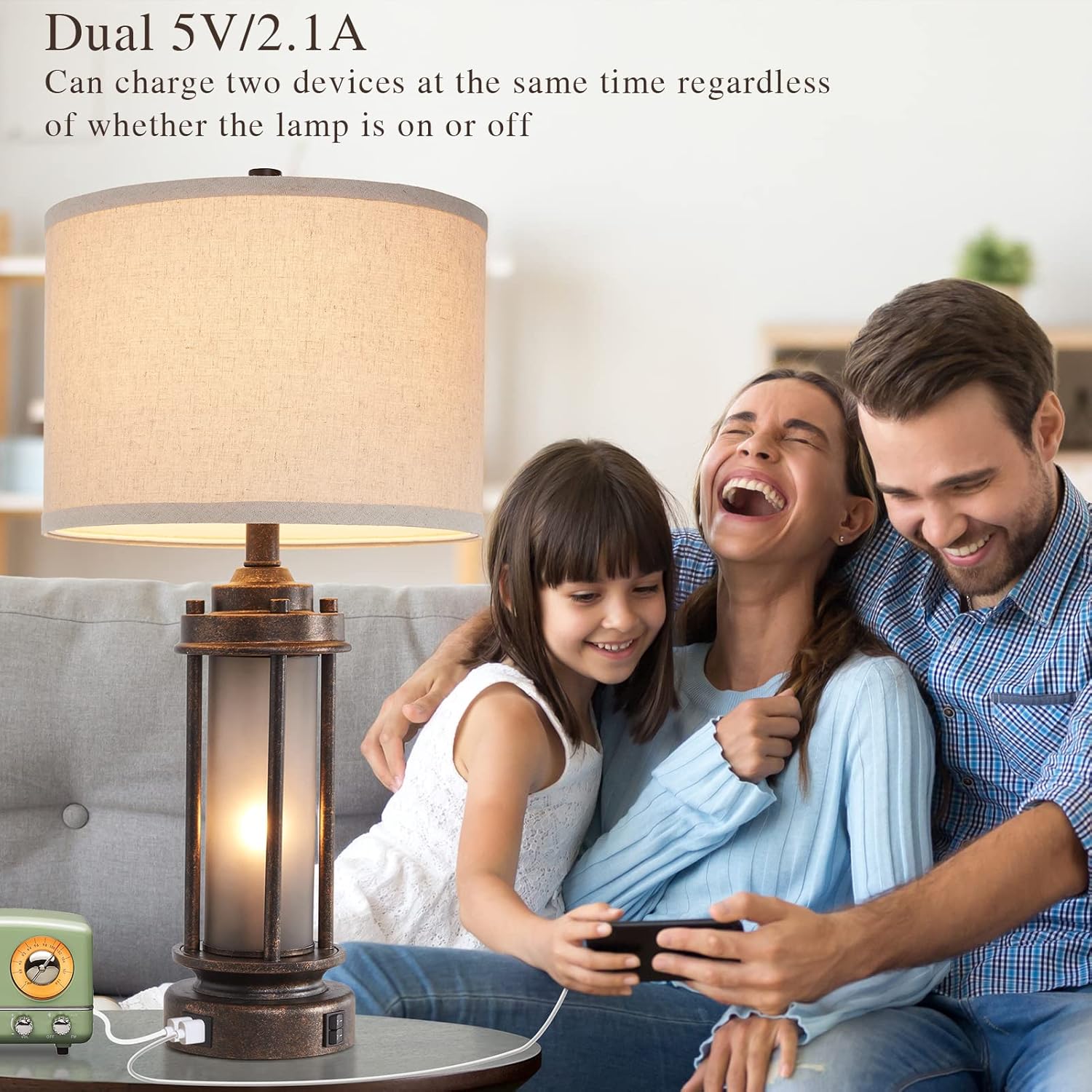 USB Charging Farmhouse Black Table Lamp — Set of 2 - View 4