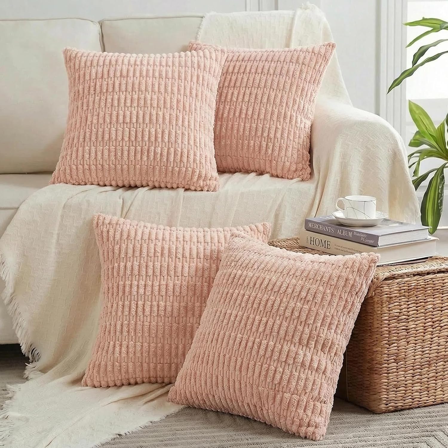 Boho Beige Throw Pillow Cover — 18" — 22" x 22" (Pack of 4)