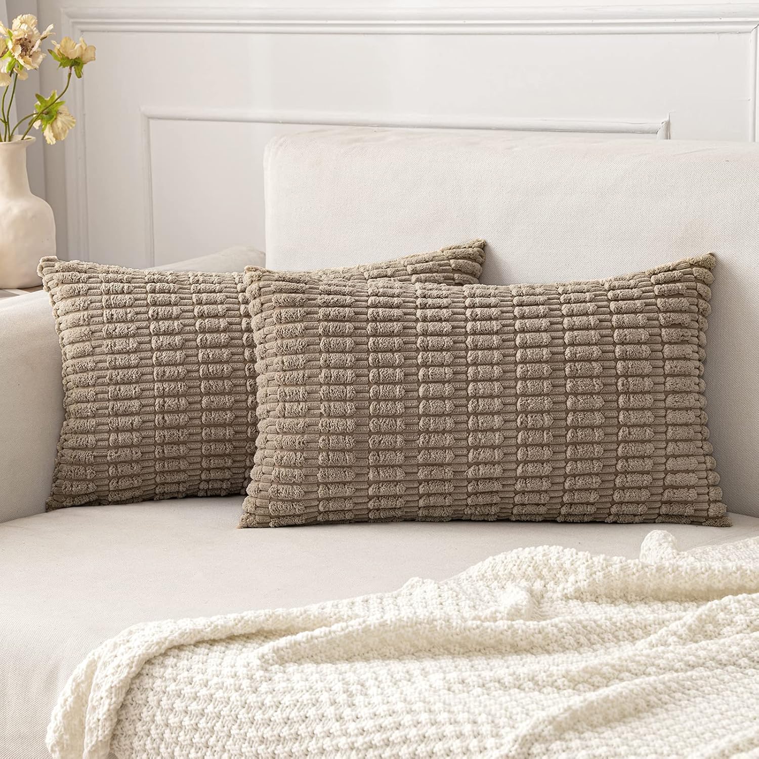 Boho Beige Throw Pillow Cover — 18" — 24" x 12" (Pack of 2)