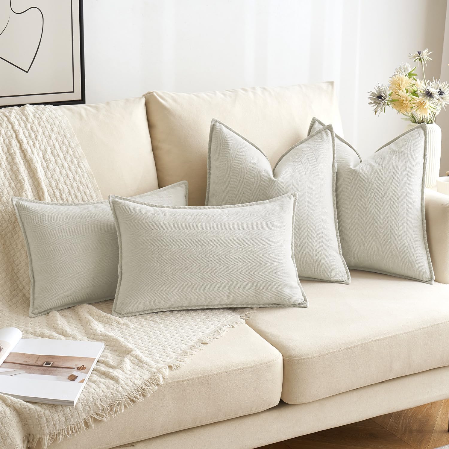 Chenille Boho Beige Pillow Cover — 26" - View 4