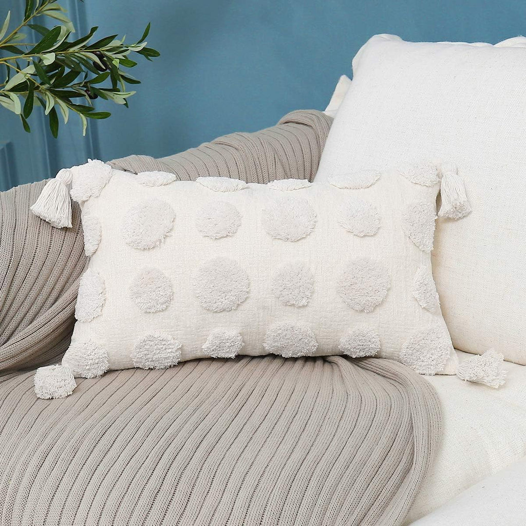 Tufted Boho Grey Throw Pillow Cover — 20" - View 2