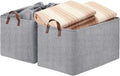 Beige Storage Basket — 17" — Grey-Leather Handles