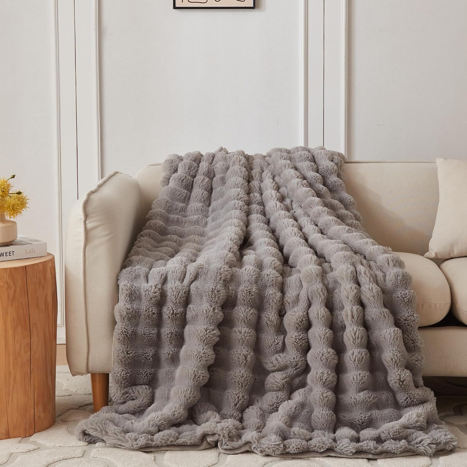 Beige Throw Pillow — 60" — Grey