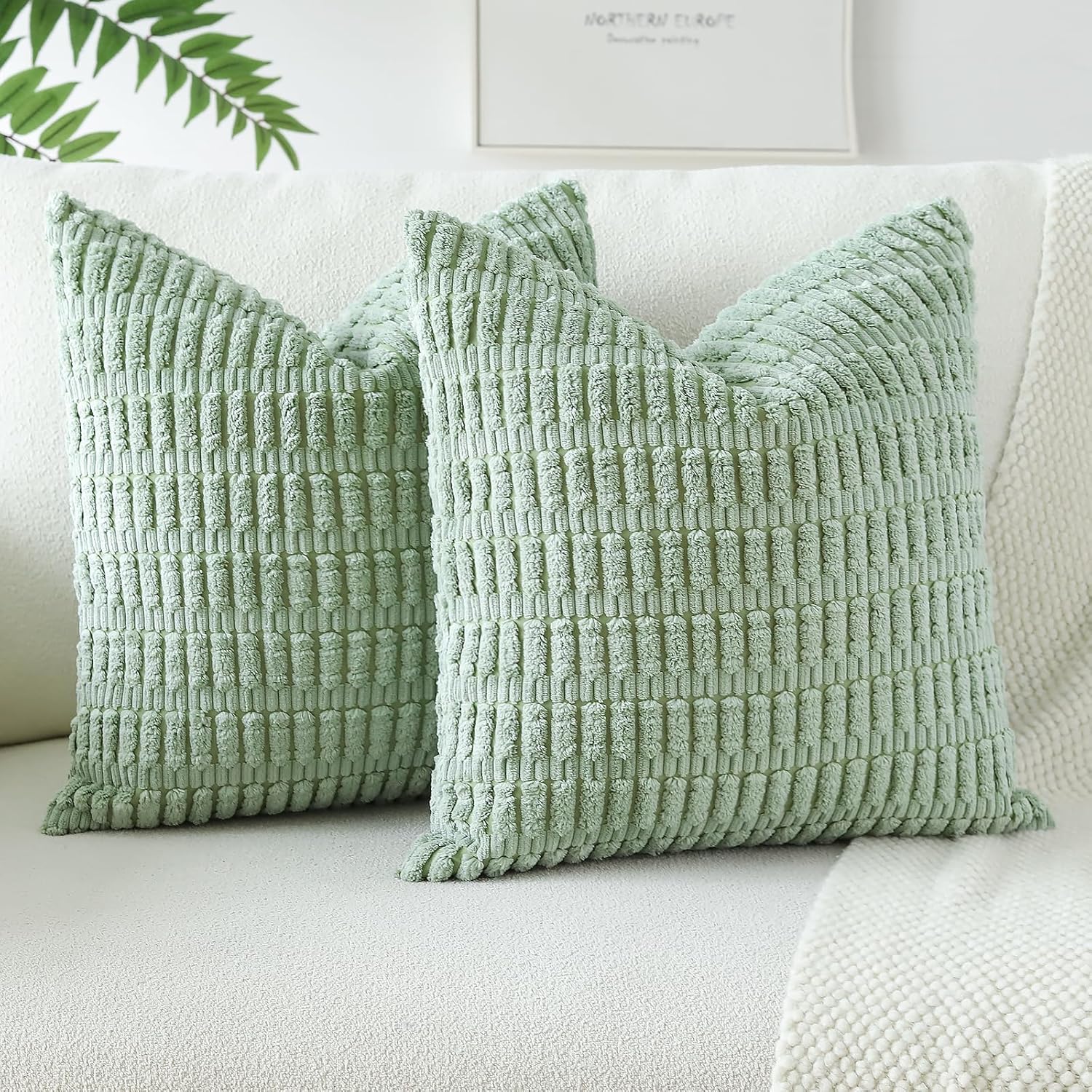Lumbar Boho Beige Throw Pillow Cover — 24" — Sage Green
