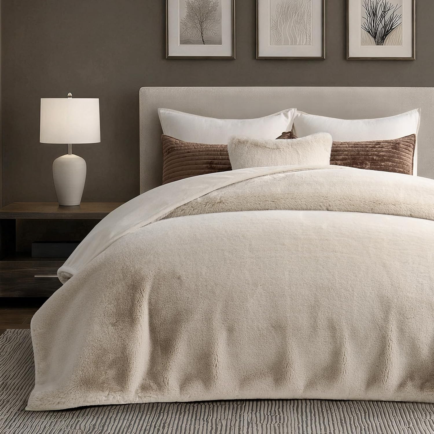 Velvet Luxe Beige Throw Pillow — 50" — Birch Mink