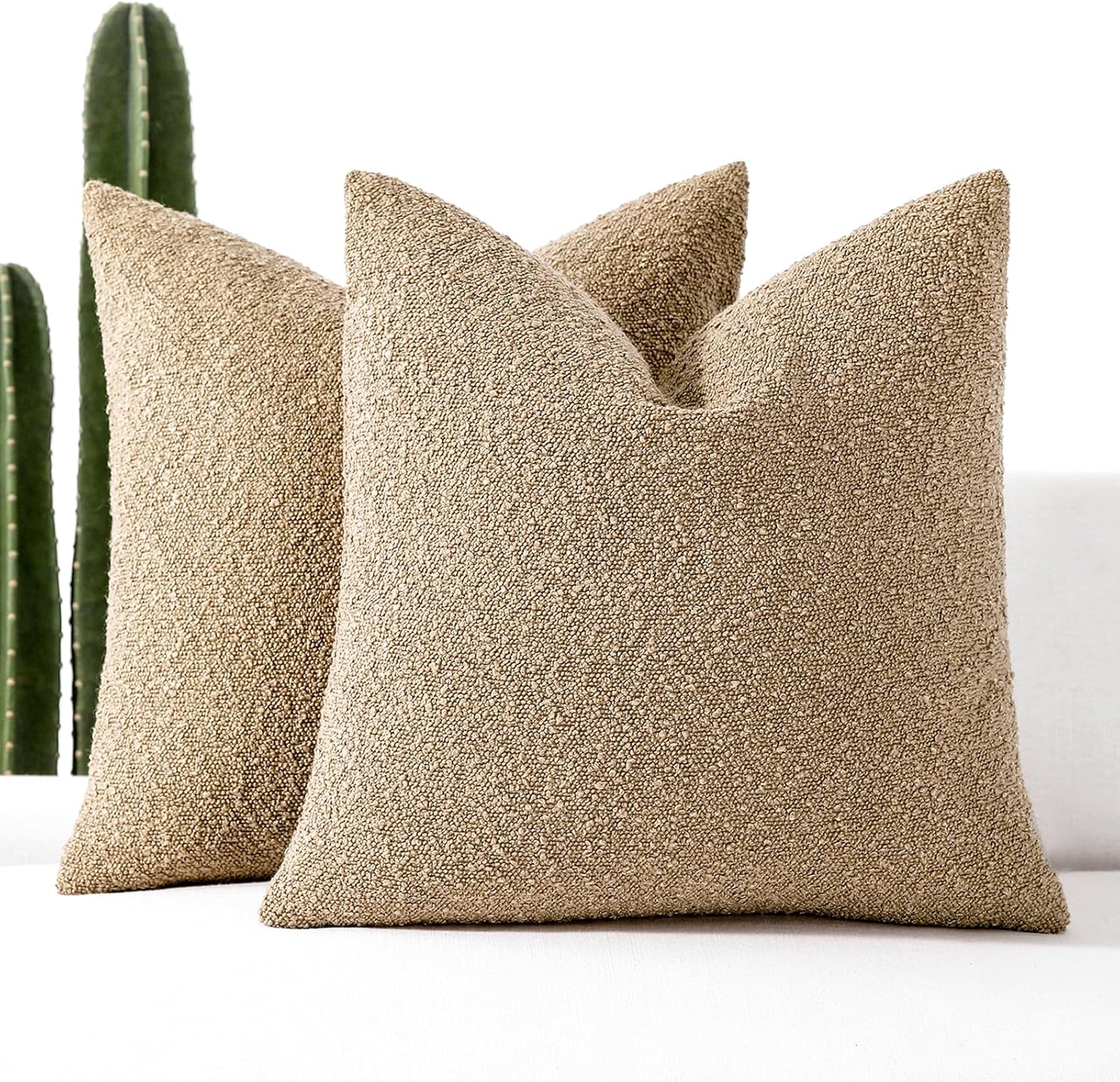 Boucle Beige Throw Pillow Cover — 22" — Camel