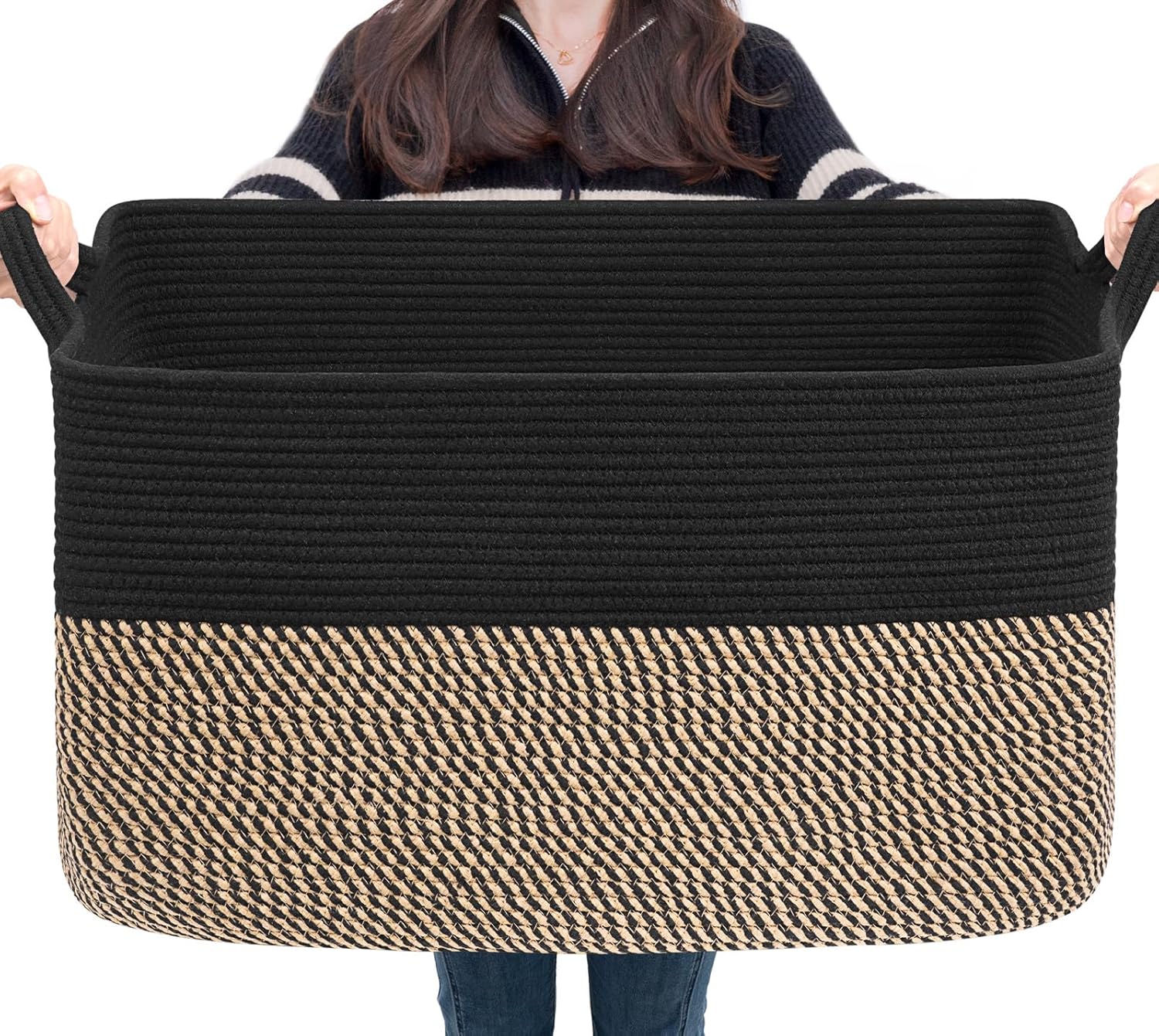 Boho Black Woven Basket — 13" — Black