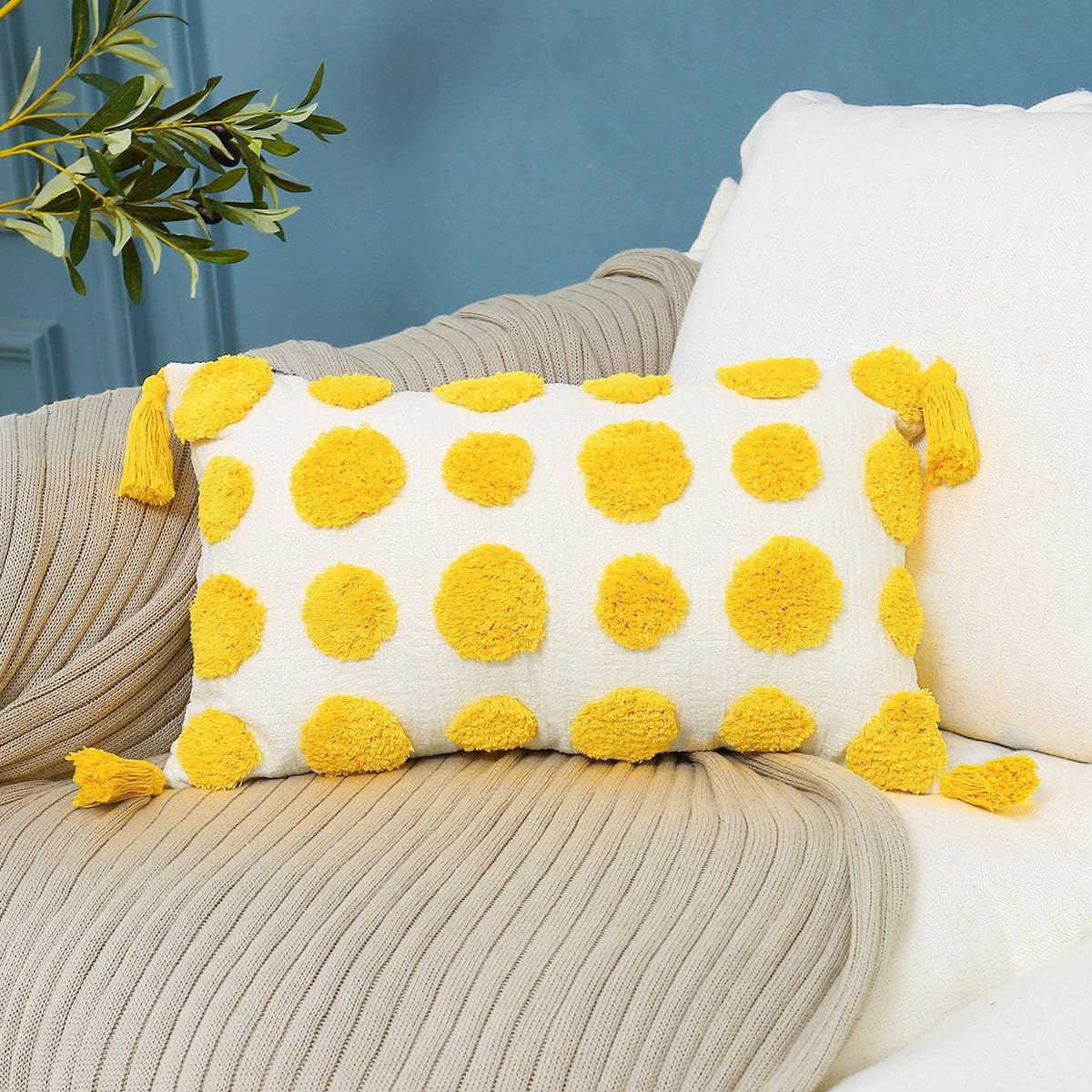 Tufted Boho Grey Throw Pillow Cover — 20" — Yellow