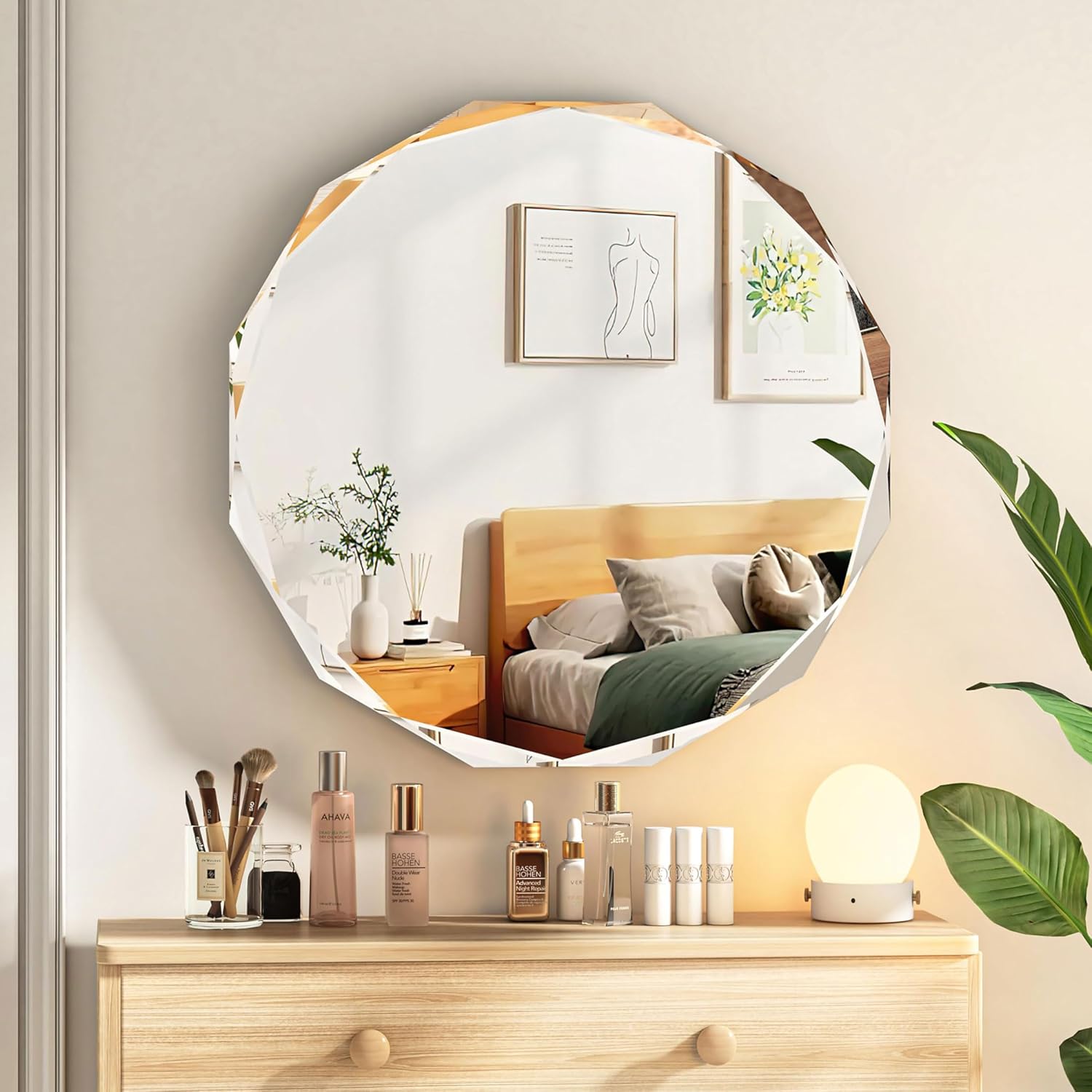 Beveled Beige Mirror — 30" — Round