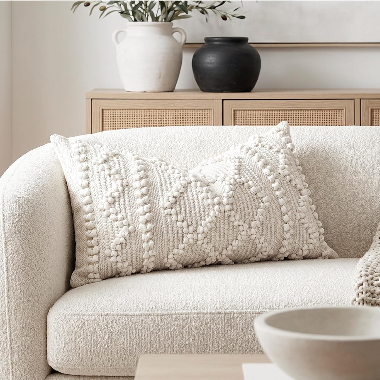 Lumbar Boho Beige Throw Pillow Cover — 36" — 24" x 14" (Pack of 1)
