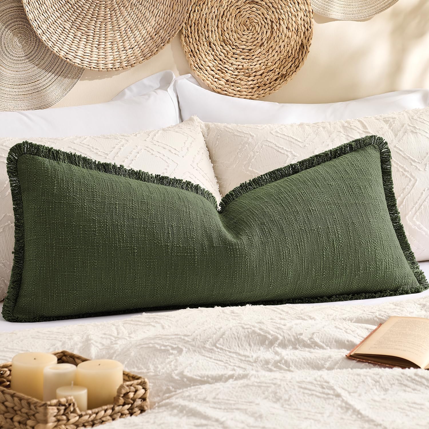 Tufted Boho Beige Throw Pillow Cover — 20" — 36" x 14" (Pack of 1)