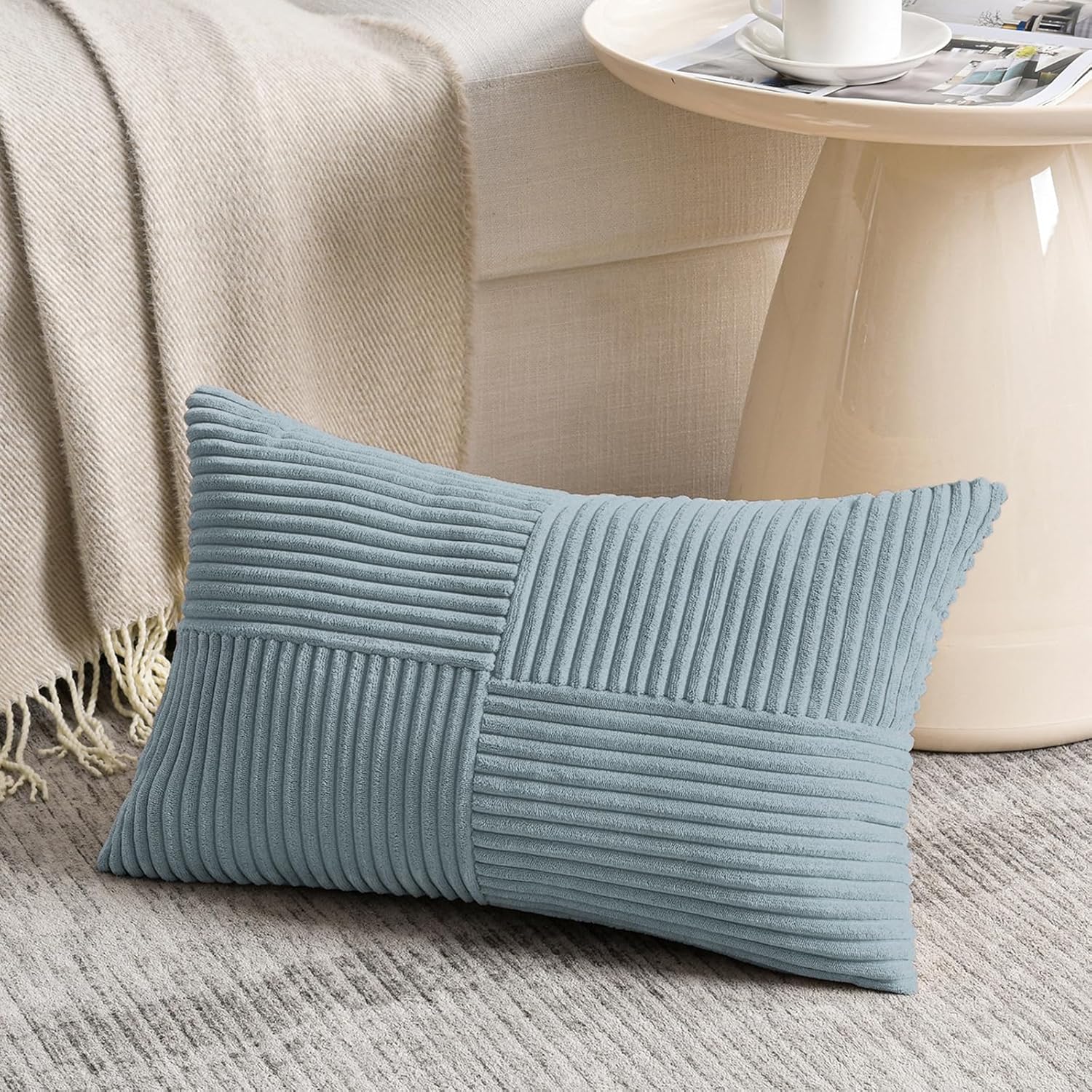 Lumbar Boho Beige Throw Pillow Cover — 20" — 24" x 16" (Pack of 1)