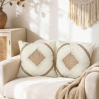 Linen Boho Beige Throw Pillow Cover — 18" - View 5