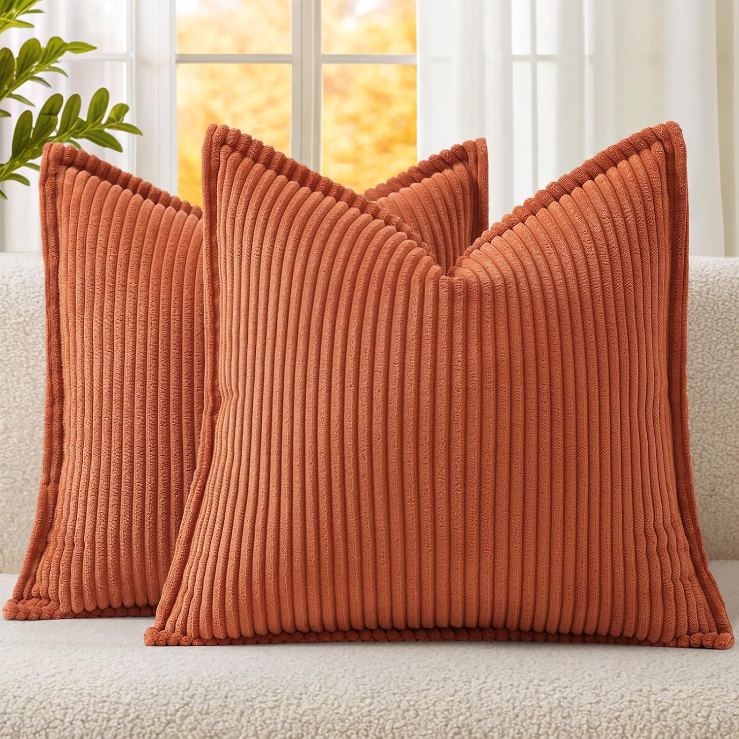 Boho Beige Throw Pillow Cover — 18" — Rust