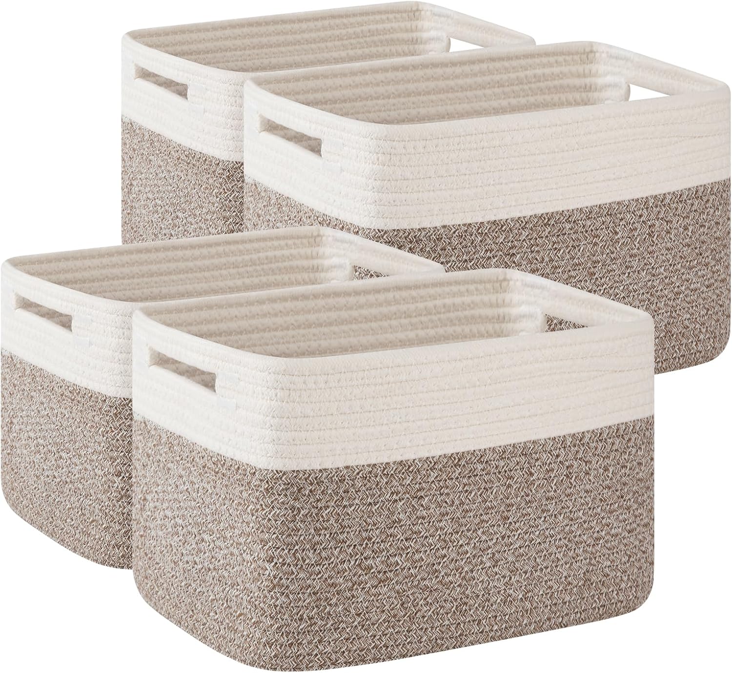 Boho Black Woven Basket — 13" — Deep Brown & White