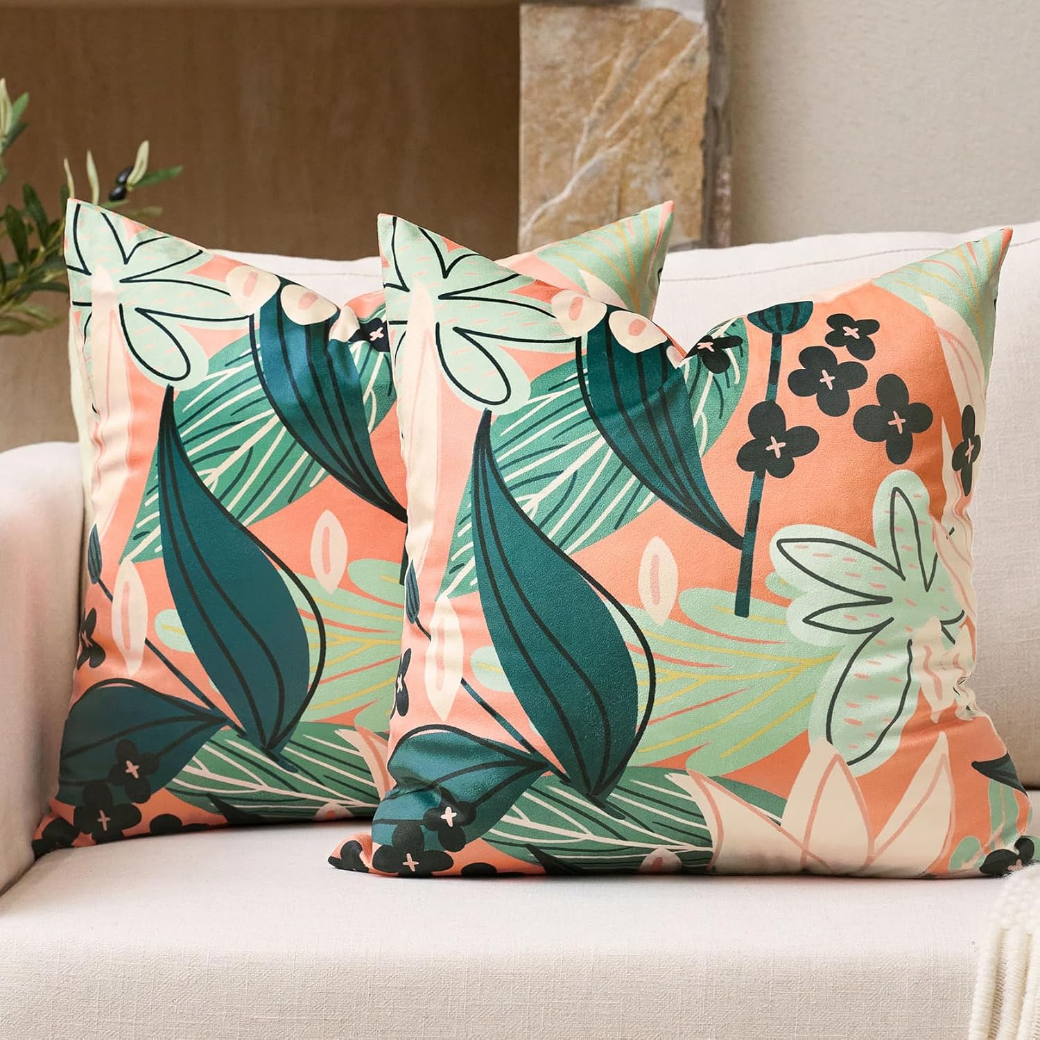 Velvet Boho Orange Throw Pillow Cover — 18" — Coral Breeze
