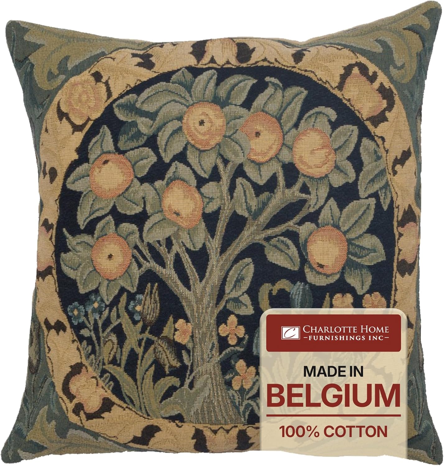 Vintage Boho Black Throw Pillow Cover — 18x18 — Orange Tree III