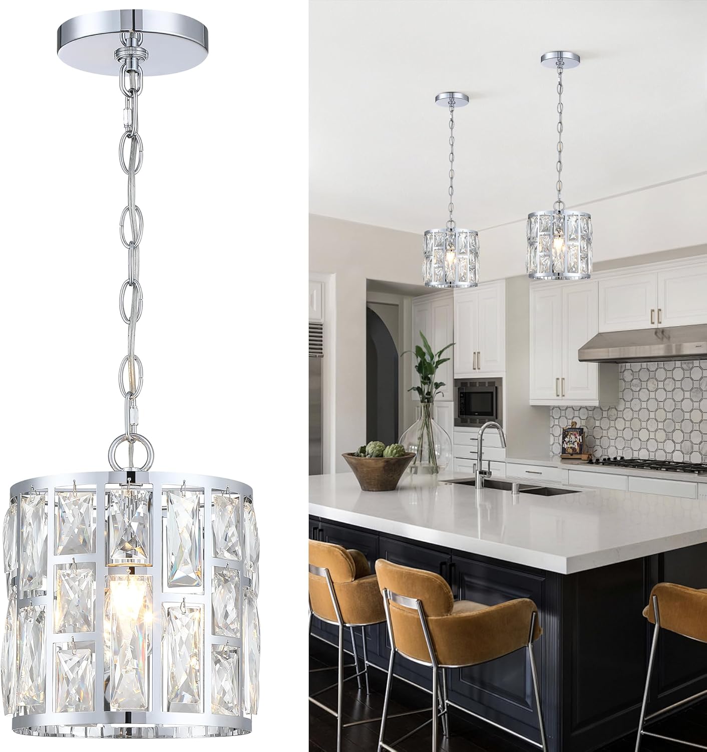 Luxe Black Chandelier — Chrome-Dia. 8.5"