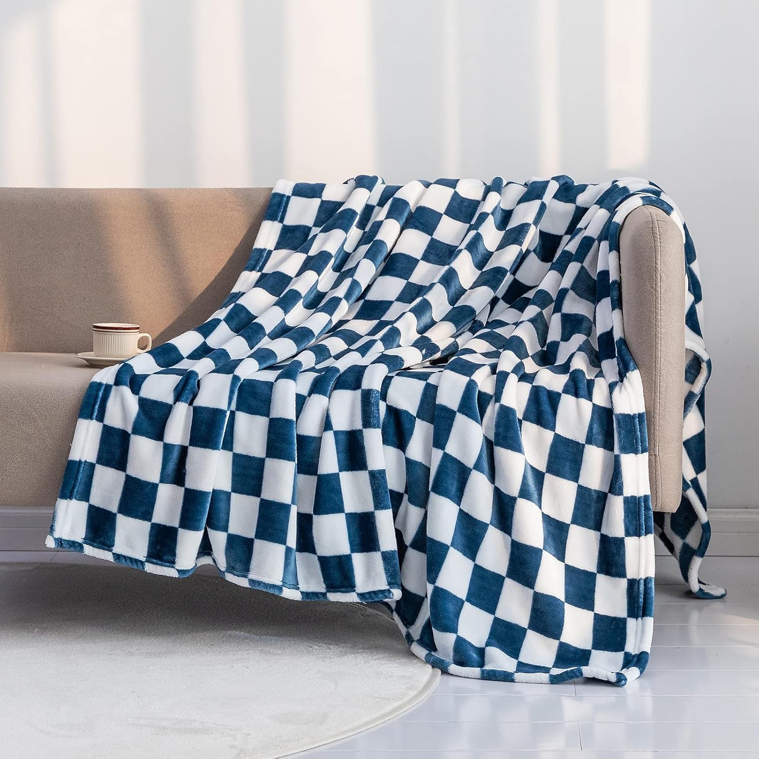 Beige Throw Pillow — 50" — Navy