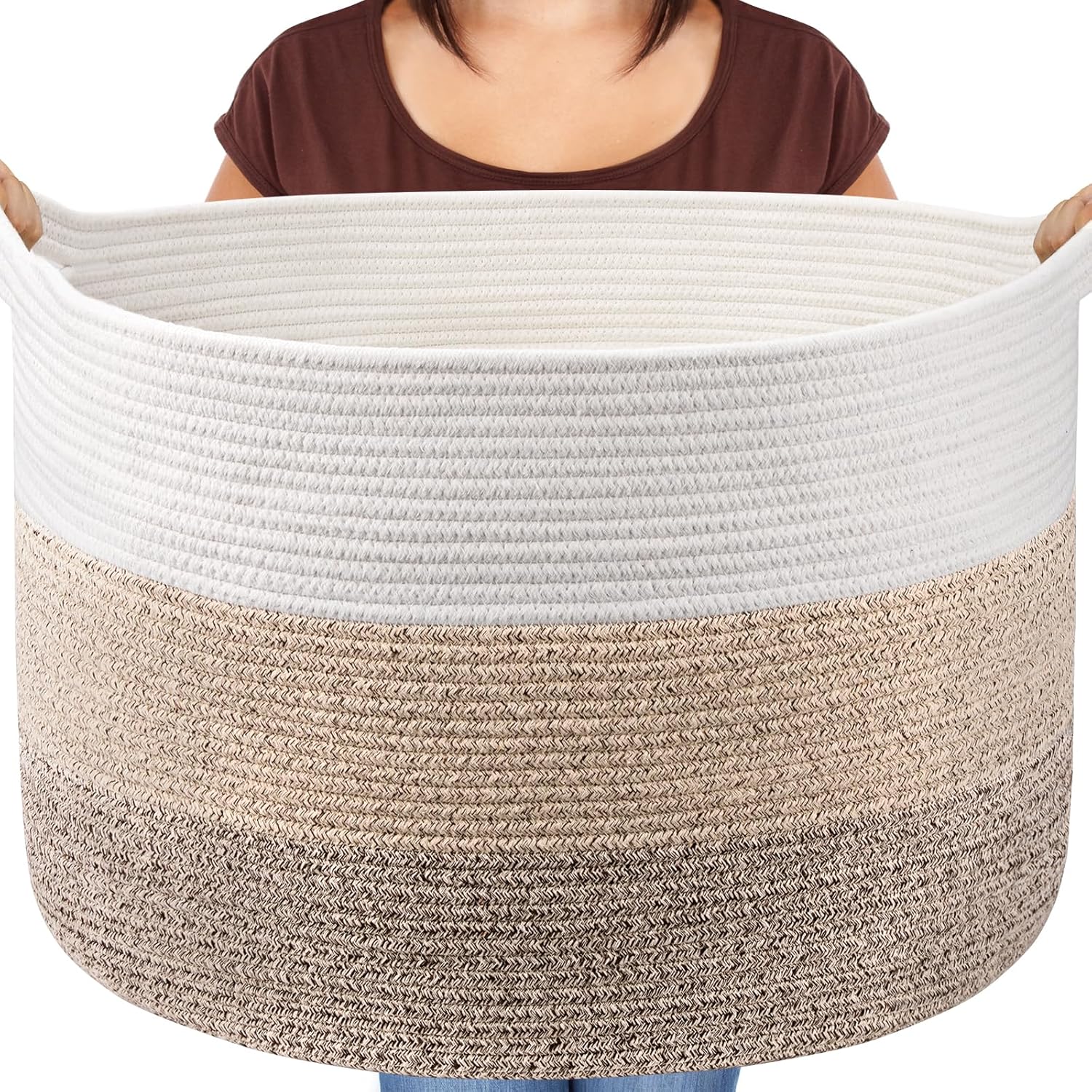 Boho Blue Throw Pillow — 22" — White & Gradient Brown