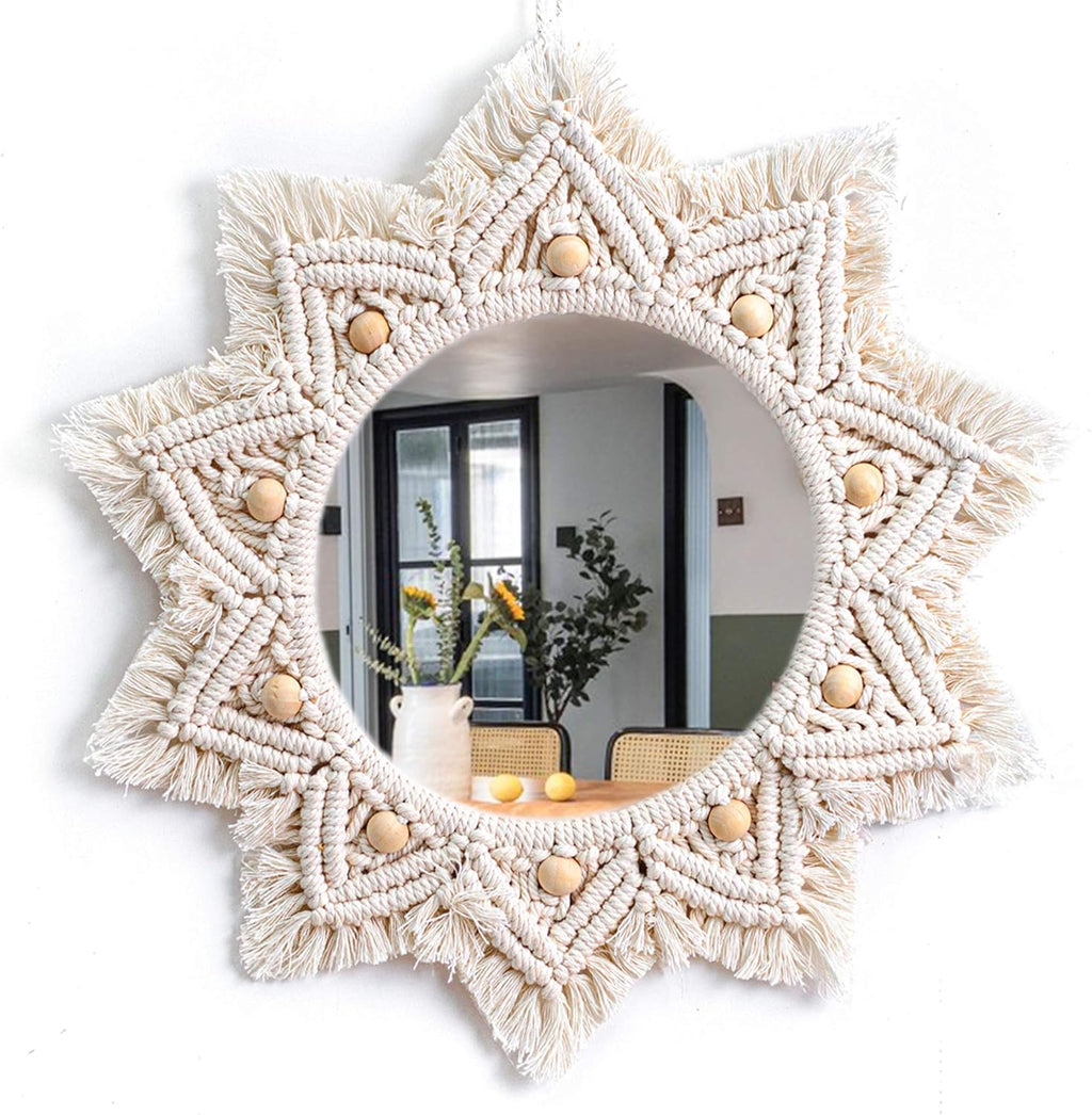 Boho Black Round Mirror — White