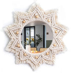 Boho Black Round Mirror — White