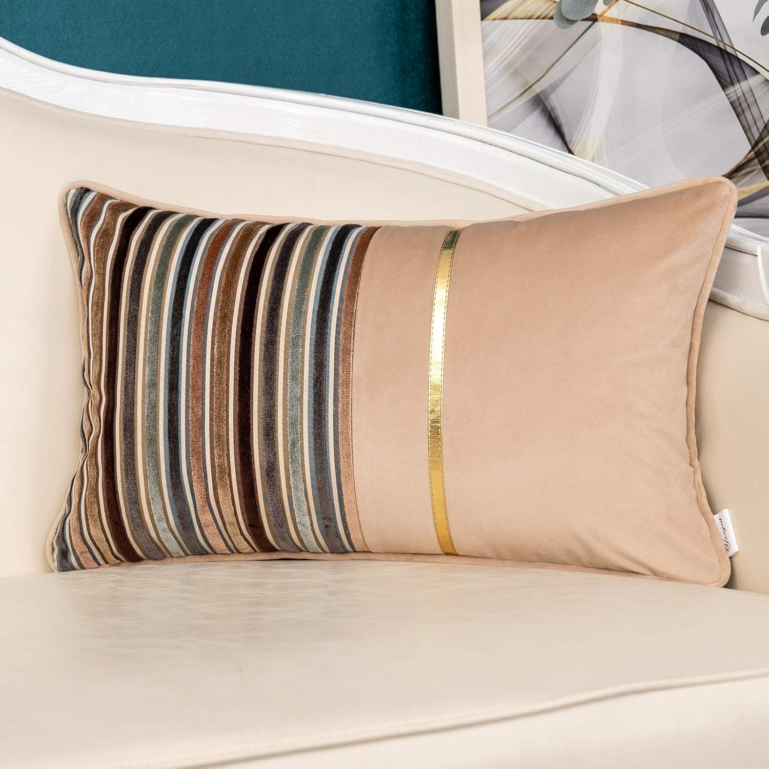 Velvet Boho Beige Throw Pillow Cover — 20" — Brown Patchwork