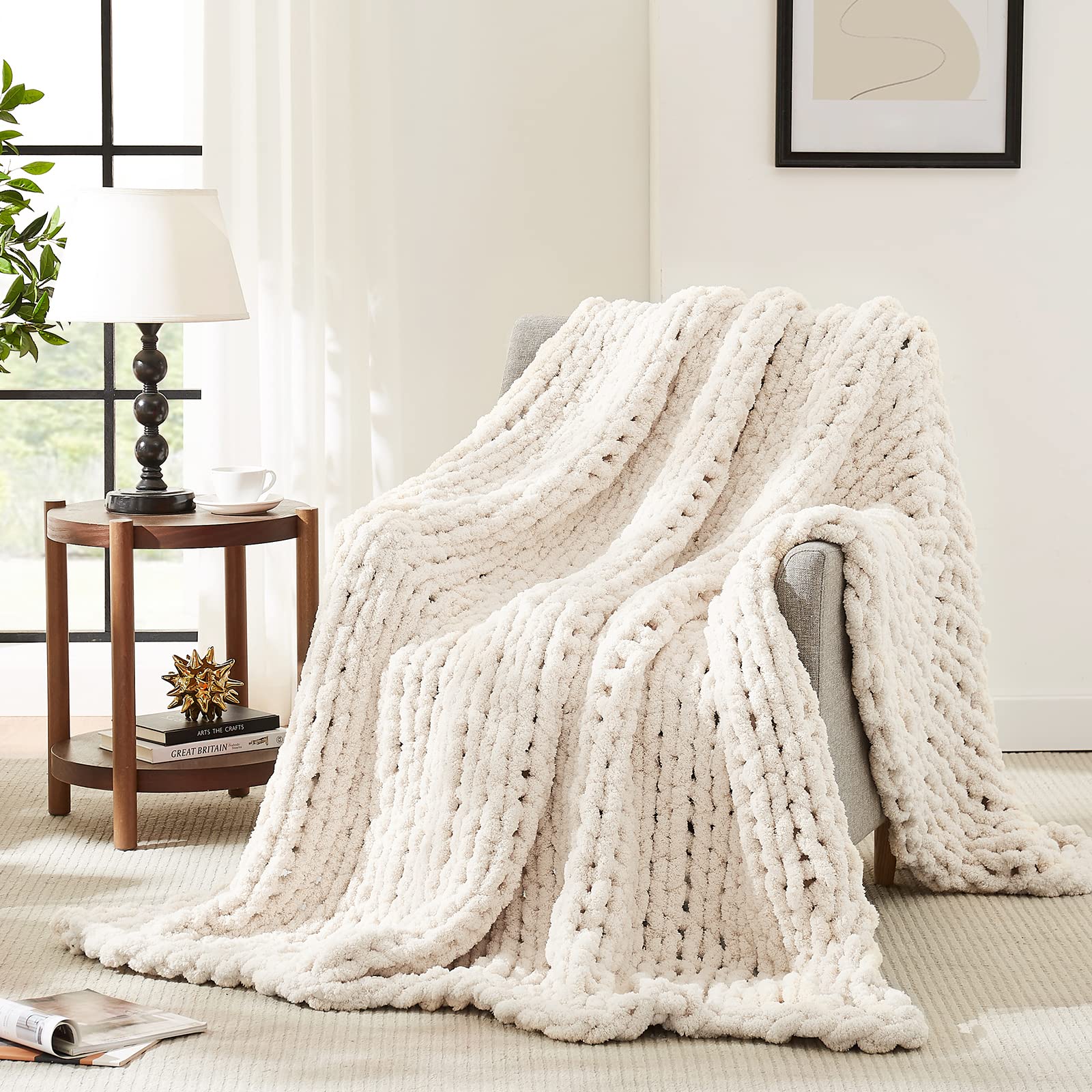 Knit Beige Throw Pillow — 50"