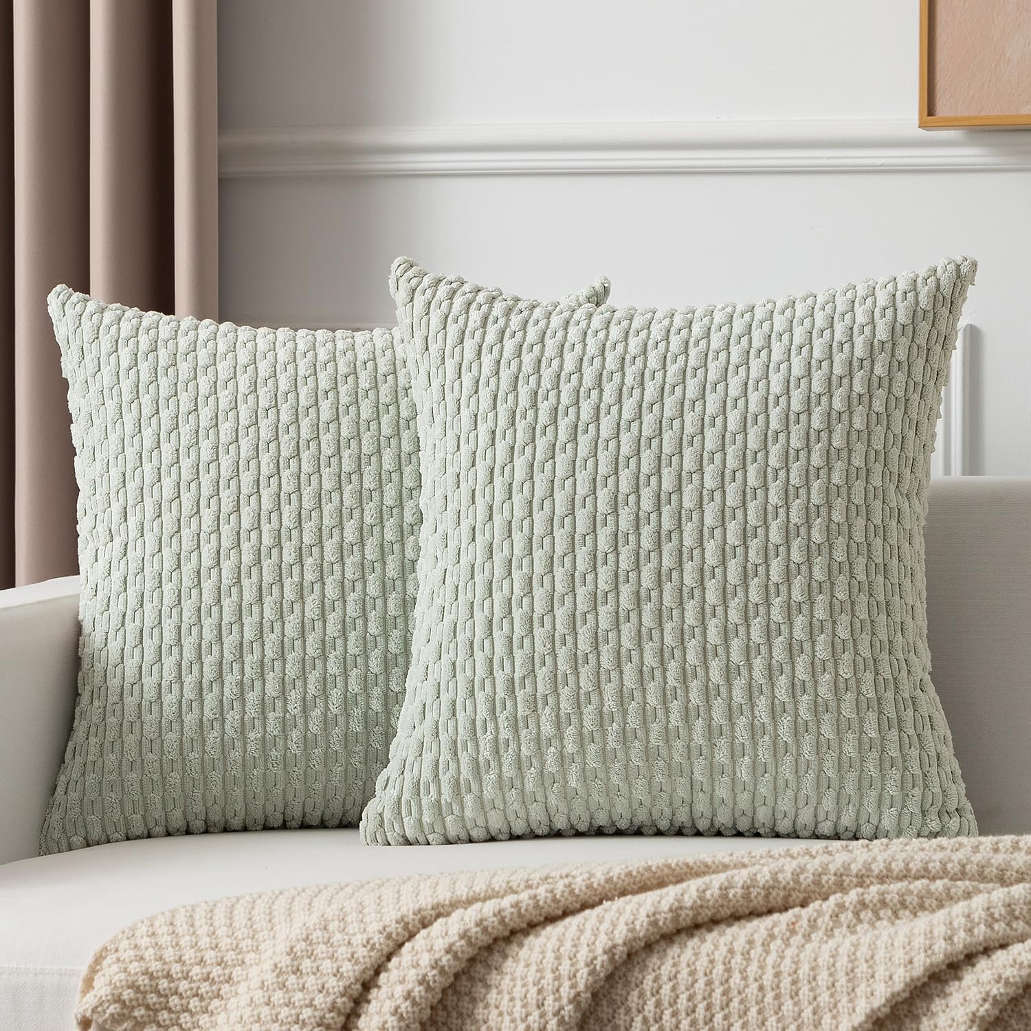 Boho Beige Throw Pillow Cover — 18" — 18" x 18" (Pack of 2)