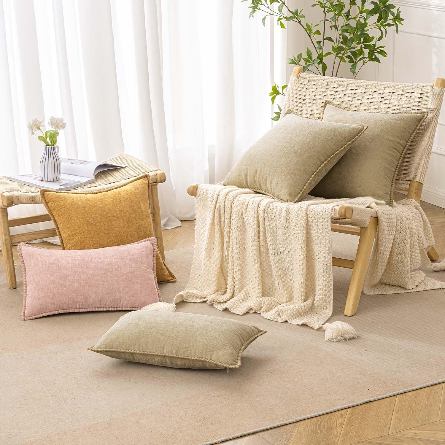 Chenille Boho Pink Throw Pillow Cover — 20" - View 4