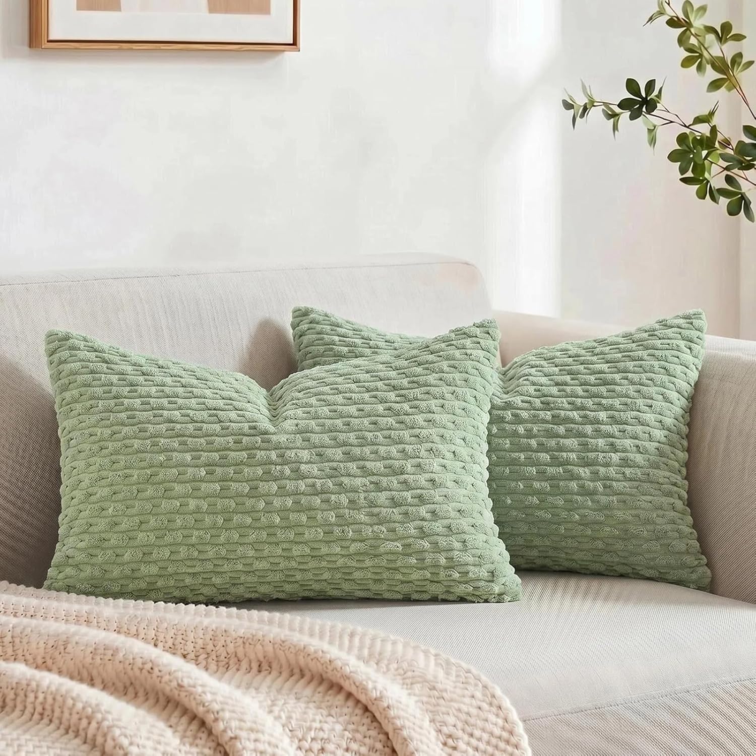 Boho Beige Throw Pillow Cover — 18" — 24" x 14" (Pack of 2)