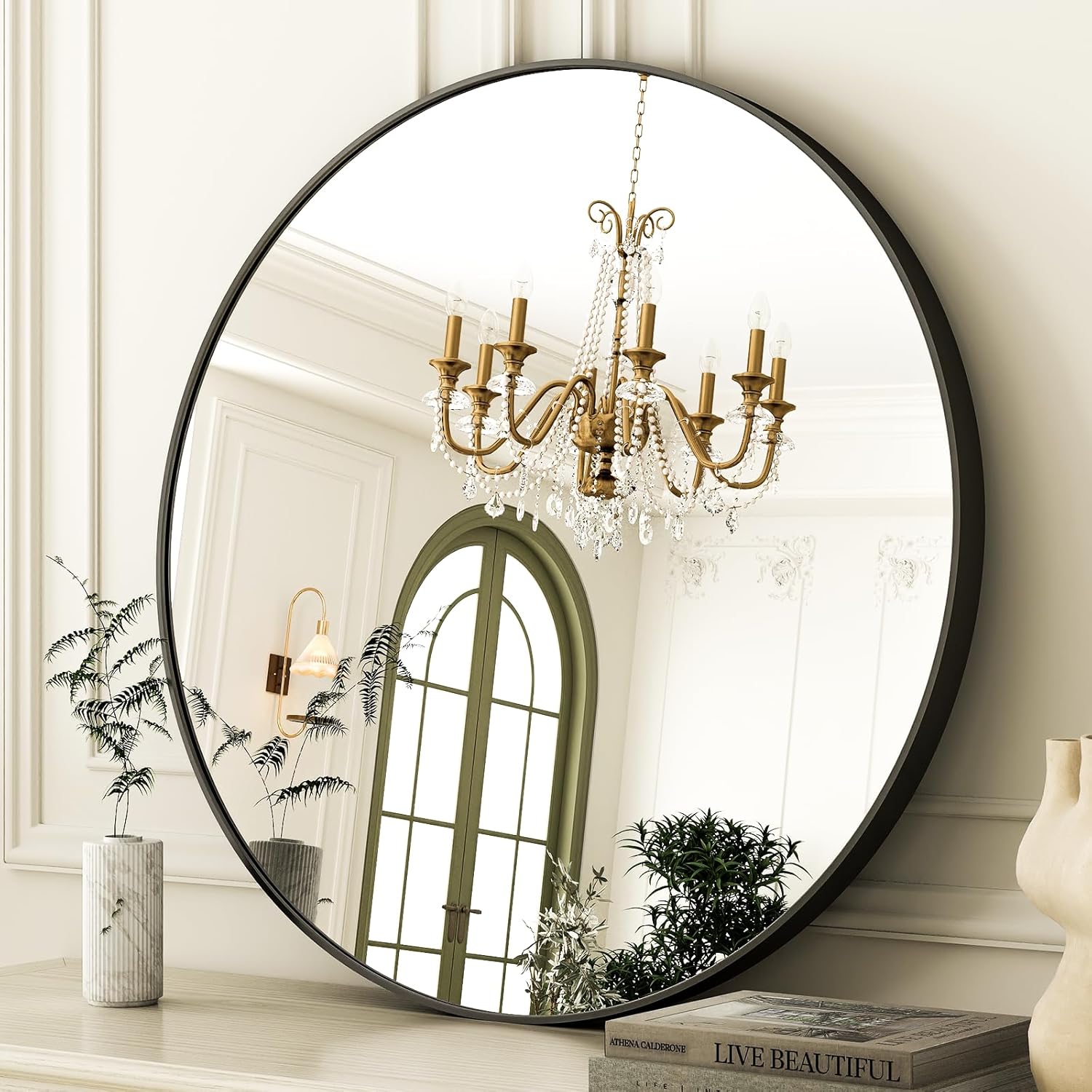 Round Luxe Black Wall Mirror — 32" — Black