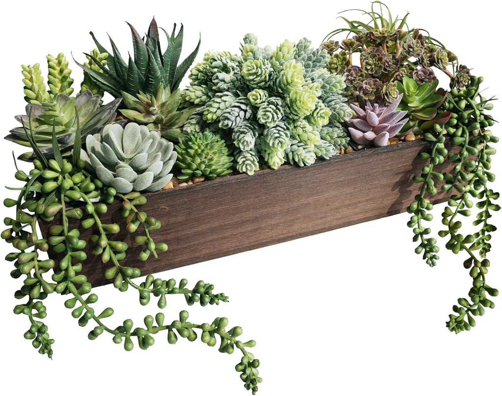 Rectangular Black Faux Succulent — 15" — Brown