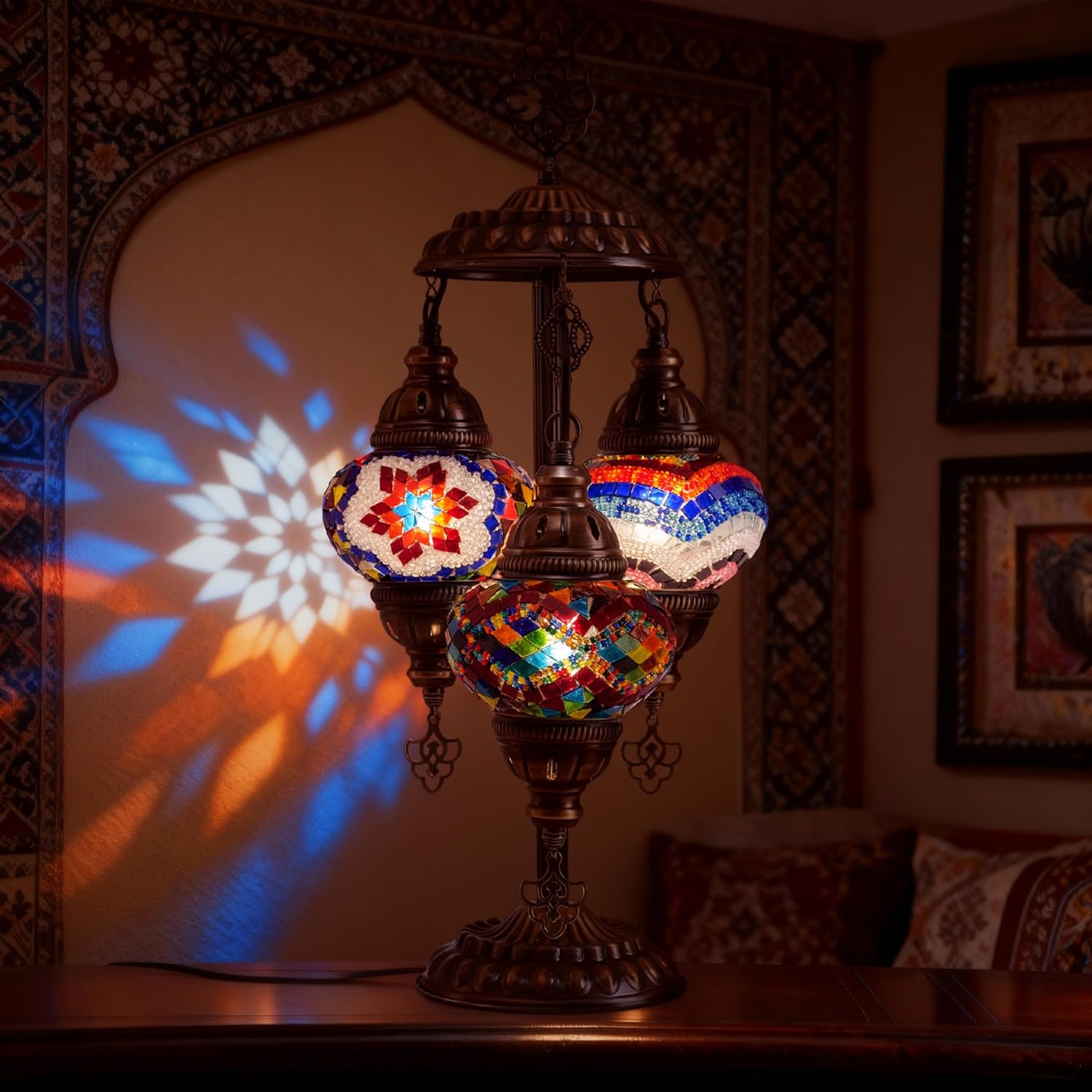 Vintage Boho Blue Table Lamp — Mixed Mosaic-26