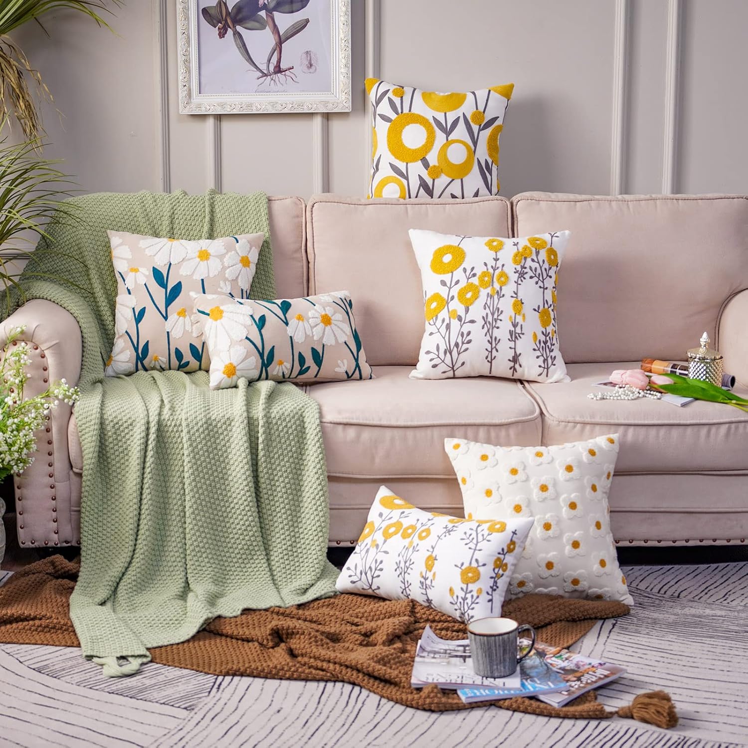 Rectangular Boho Yellow Pillow Cover — 20" - View 7